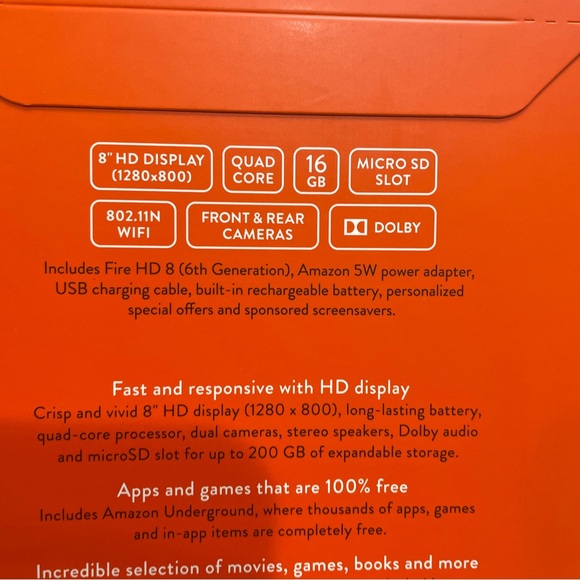 Amazon Kindle Fire HD 8 (6th Generation), Wi-Fi, 8in - Black - BRAND NEW SEALED - Picture 3 of 7